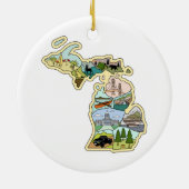 レイク素晴らし州ミシガンヴィンテージの図解入りの、写真付きの地図 セラミックオーナメント (裏面)