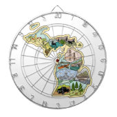 レイク素晴らし州ミシガンヴィンテージの図解入りの、写真付きの地図 ダーツボード (正面)