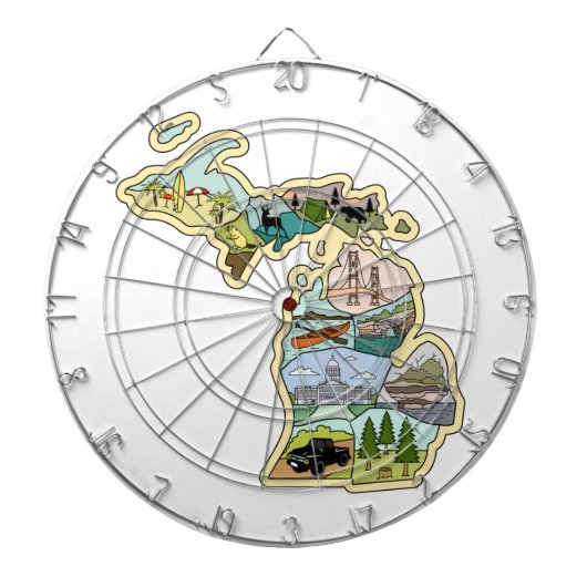 レイク素晴らし州ミシガンヴィンテージの図解入りの、写真付きの地図 ダーツボード (正面)