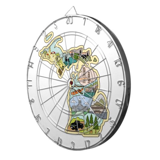 レイク素晴らし州ミシガンヴィンテージの図解入りの、写真付きの地図 ダーツボード (正面右)