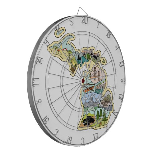 レイク素晴らし州ミシガンヴィンテージの図解入りの、写真付きの地図 ダーツボード (正面左)