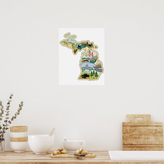 レイク素晴らし州ミシガンヴィンテージの図解入りの、写真付きの地図 ポスター (キッチン)