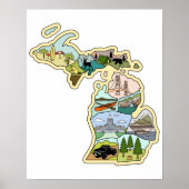 レイク素晴らし州ミシガンヴィンテージの図解入りの、写真付きの地図 ポスター (正面)