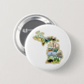 レイク素晴らし州ミシガンヴィンテージの図解入りの、写真付きの地図 缶バッジ (正面&裏面)