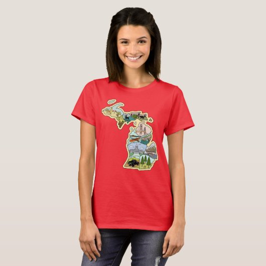 レイク素晴らし州ミシガンヴィンテージの図解入りの、写真付きの地図 Tシャツ (正面フル)