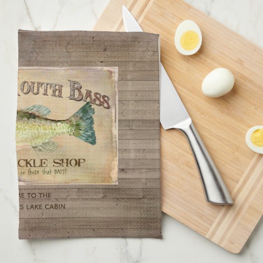 レイク素朴サイドキャビンラージマウスベース魚釣り キッチンタオル (四つ折り)