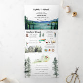 レイク素朴サイドマウンテン |図解入りの、写真付きの結婚s 三つ折り招待状 (内部)