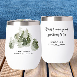 レイク素朴ハウスウォーターカラーパインツリーズカスタム