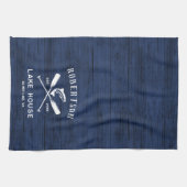 レイク素朴ハウスファミリーネームネイビーブルーウッド キッチンタオル (横)