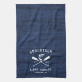 レイク素朴ハウスファミリーネームネイビーブルーウッド キッチンタオル (縦)