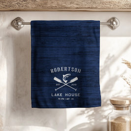 レイク素朴ハウスファミリーネームネイビーブルーウッド キッチンタオル