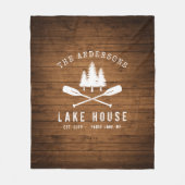 レイク素朴ハウスボートオアーズツリーズウッドプランクプリント フリースブランケット (正面)