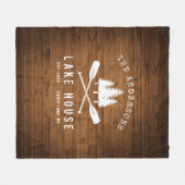 レイク素朴ハウスボートオアーズツリーズウッドプランクプリント フリースブランケット (正面(横))