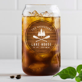 レイク素朴ハウスボートオアーズツリーズウッドプリント ガラス缶