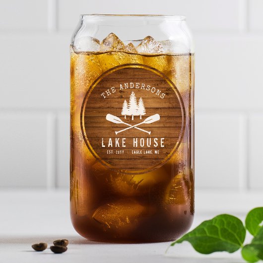 レイク素朴ハウスボートオアーズツリーズウッドプリント ガラス缶
