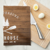 レイク素朴ハウスボートオアーズツリーズウッドプリント キッチンタオル (四つ折り)