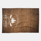 レイク素朴ハウスボートオアーズツリーズウッドプリント キッチンタオル (横)