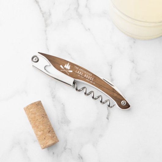 レイク素朴ハウスボートオアーズツリーズウッドプリント ソムリエナイフ (正面)