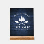 レイク素朴ハウスボートオアーズツリーズブルーウッドプリント アクリルサイン (正面)