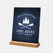 レイク素朴ハウスボートオアーズツリーズブルーウッドプリント アクリルサイン (傾斜)