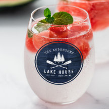 レイク素朴ハウスボートオアーズツリーズブルーウッドプリント