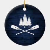 レイク素朴ハウスボートオアーズツリーズブルーウッドプリント セラミックオーナメント (裏面)