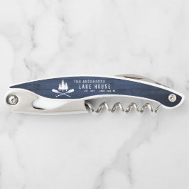 レイク素朴ハウスボートオアーズツリーズブルーウッドプリント ソムリエナイフ