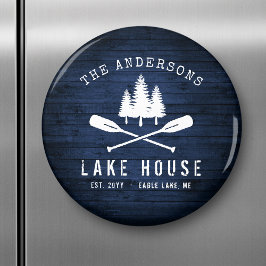 レイク素朴ハウスボートオアーズツリーズブルーウッドプリント マグネット