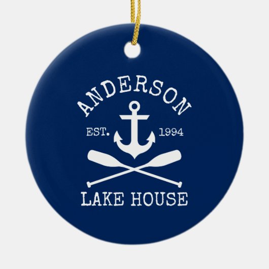 レイク航海のハウスいかりオアーズファミリーネームブルー セラミックオーナメント (正面)