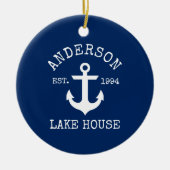 レイク航海のハウスいかりファミリーネームブルー セラミックオーナメント (正面)
