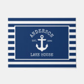 レイク航海のハウスネイビーブルーストライプのいかり ドアマット (正面)