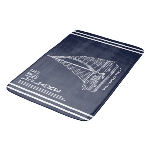 レイク航海のハウスファミリーネームネイビーブルー バスマット (アングル)