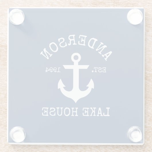 レイク航海のハウスファミリー名いかりネイビーブルー ガラスコースター (裏面)