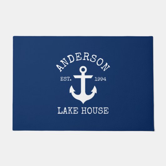 レイク航海のハウスファミリー名いかりネイビーブルー ドアマット (正面)