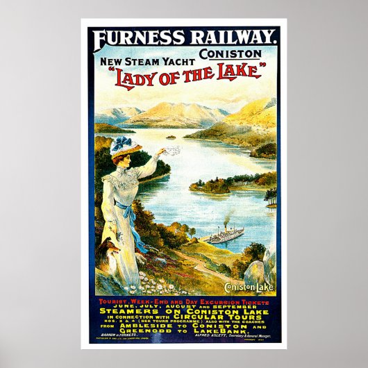 レイク蒸気船ヴィンテージ旅行広告の女性 ポスター (正面)