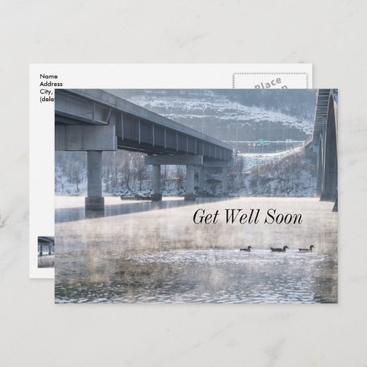 レイク・タニーコモの霧の冬の釣り お見舞いカード ポストカード (正面/裏面)