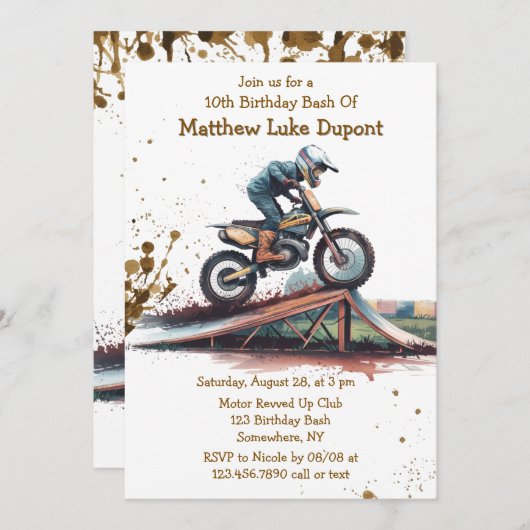 レイサーを改造:バイク誕生日Bash 招待状 (正面/裏面)