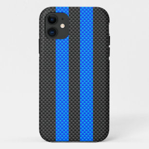 レイシーブルーカーボンファイバースタイルレースストライプ iPhone 11 ケース