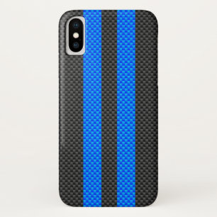 レイシーブルーカーボンファイバースタイルレースストライプ iPhone X ケース