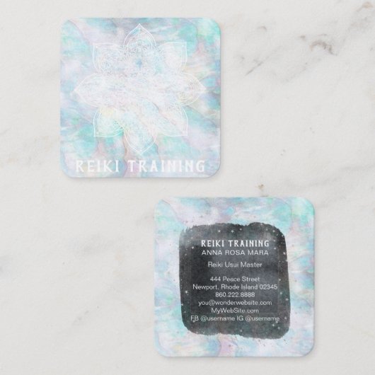 *~*レイシーホワイトマンダラブルーピンクイエローパステル スクエア名刺 (正面/裏面)