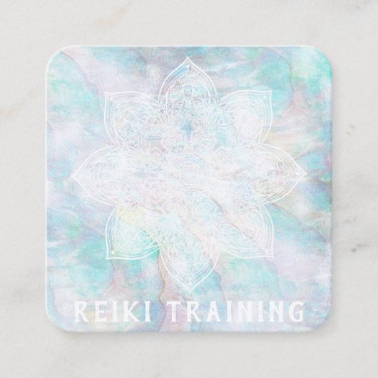 *~*レイシーホワイトマンダラブルーピンクイエローパステル スクエア名刺 (正面)