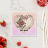 レイシーリボン結婚ハートのナプキン スタンダードカクテルナプキン (インサイチュ)