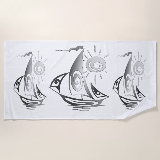 レイジーデイセーリングホワイト ビーチタオル (正面)