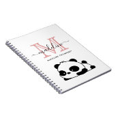 レイジーパンダ赤面ピンクモノグラムスクリプトノートブック ノートブック (右側)