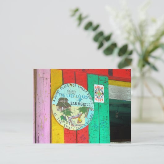 レイジーリザードサインon Caye Caukler Belizeはがき ポストカード (スタンド正面)