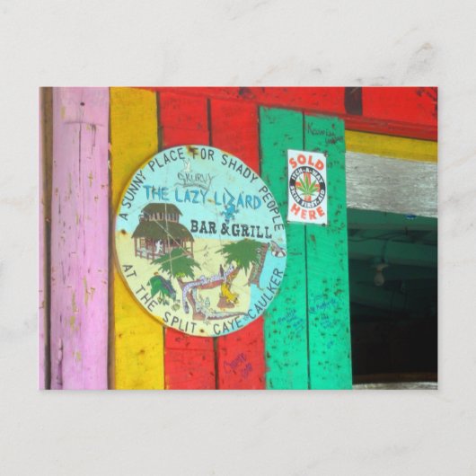 レイジーリザードサインon Caye Caukler Belizeはがき ポストカード (正面)