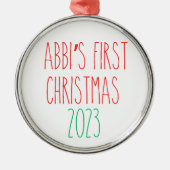 レイダンインスパイア名前をカスタムする初めてのクリスマス メタルオーナメント (正面)