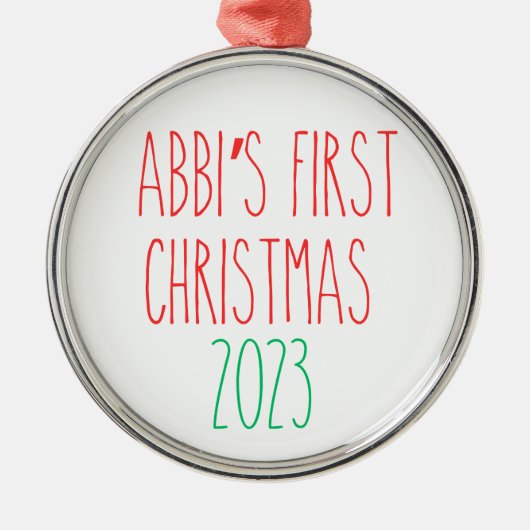 レイダンインスパイア名前をカスタムする初めてのクリスマス メタルオーナメント (正面)