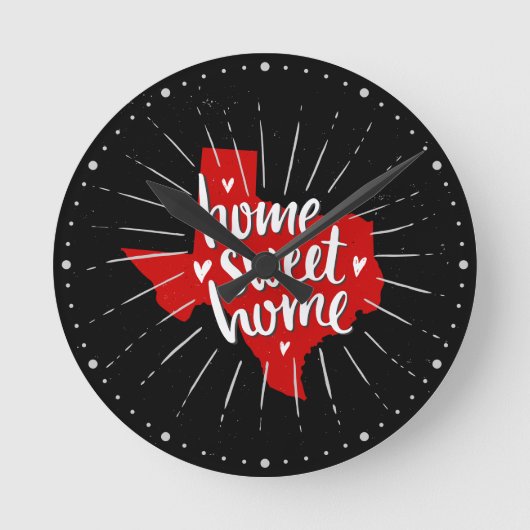 レイダーレッド&ブラックホームスウィートホーム – テキサス州 ラウンド壁時計 (正面)