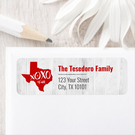 レイダーレッドXOXO, Y'all -テキサス州州形状 ラベル (インサイチュ)
